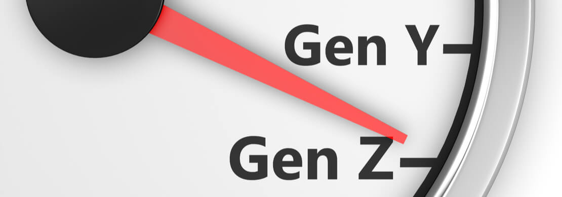 a speedometer type dial showing Baby Boomers, Gen X, Gen Y, with a red dial on Gen Z