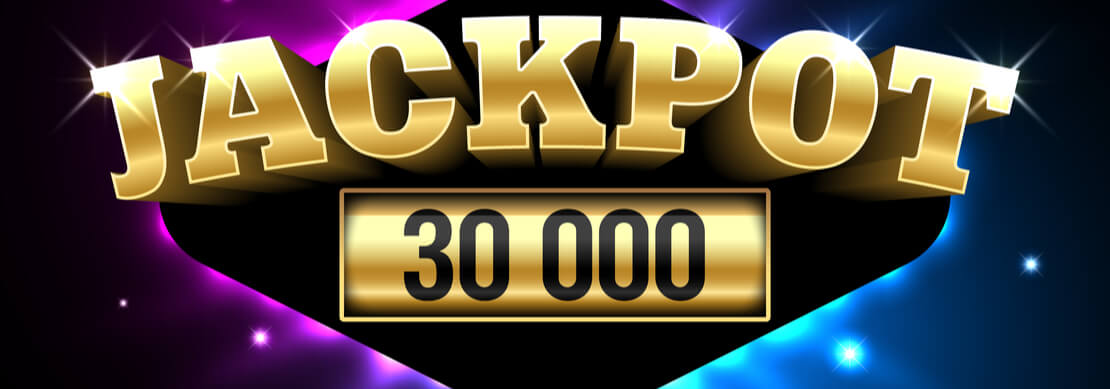 a visual of a $30,000 jackpot which is probably a random jackpot. The background ranges from light purple to dark blue.